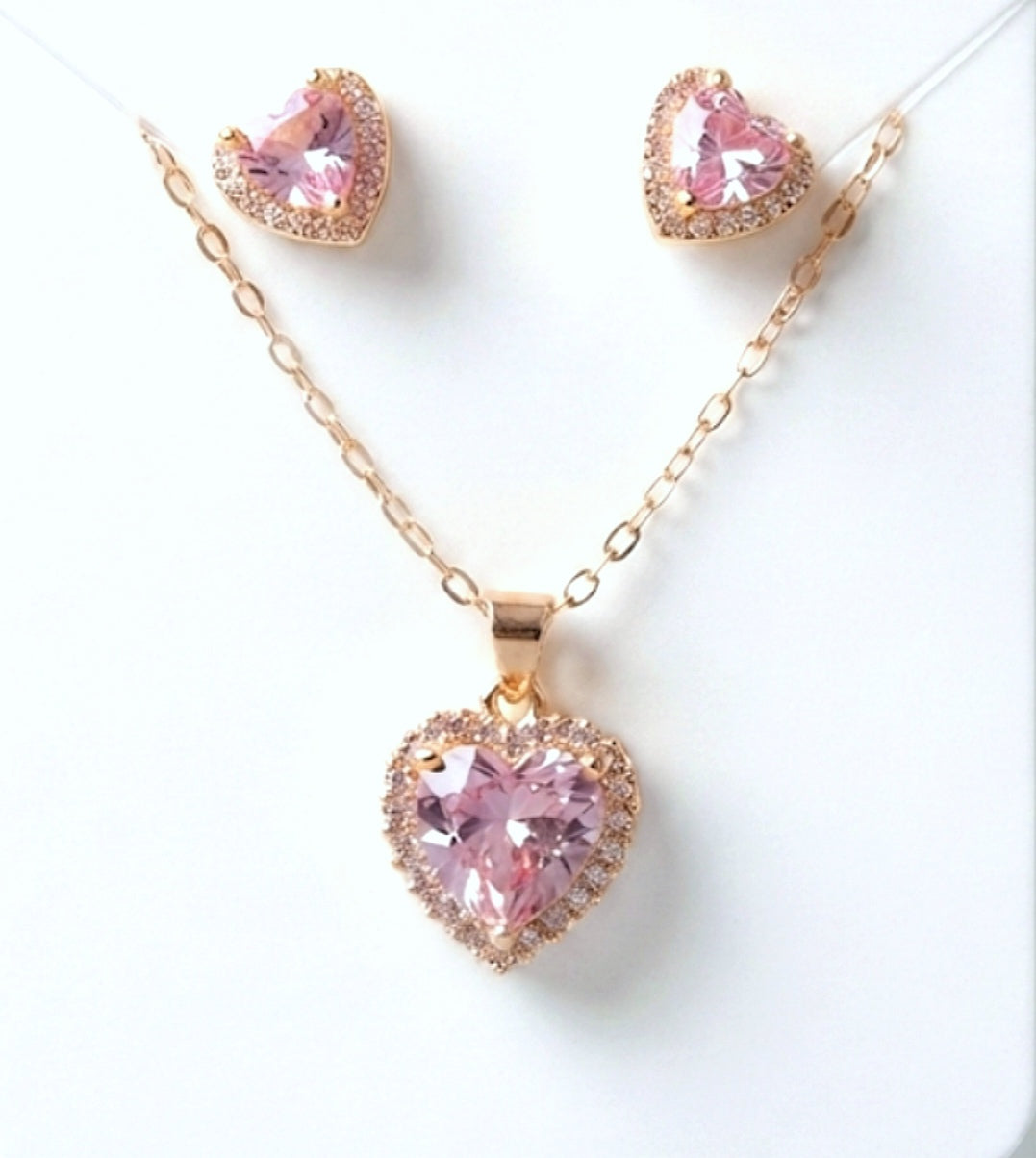 Conjunto Corazón Halo Rosado